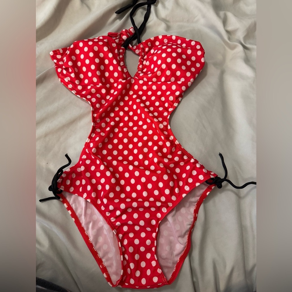 *NEW* Polka Dot One‎ Piece Swimsuit Side Cut Outs Red And White